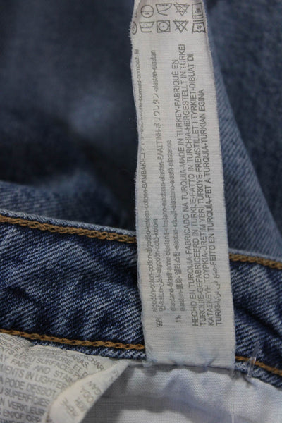 Zara Women Cropped Straight Blue Jeans Cotton Elastane Mid Rise Size 6