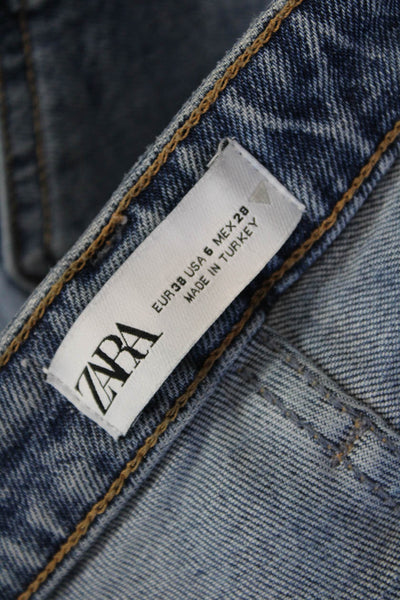 Zara Women Cropped Straight Blue Jeans Cotton Elastane Mid Rise Size 6