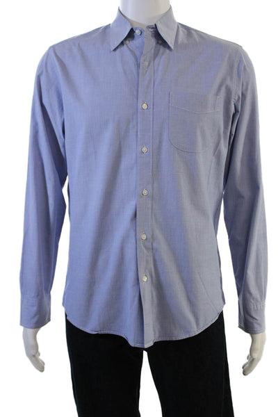 J Crew Mens Button Front Long Sleeve Collared Slim Shirt Blue Cotton Medium