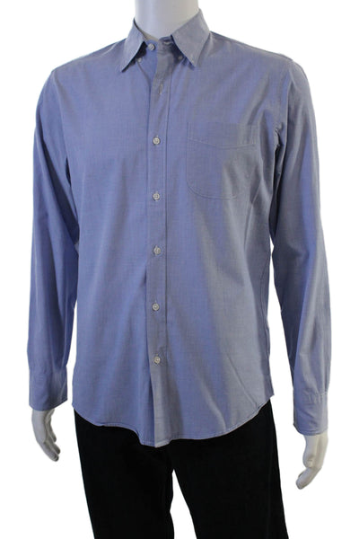 J Crew Mens Button Front Long Sleeve Collared Slim Shirt Blue Cotton Medium