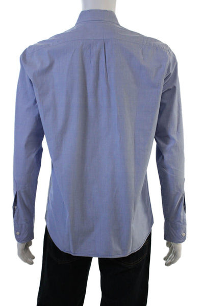 J Crew Mens Button Front Long Sleeve Collared Slim Shirt Blue Cotton Medium