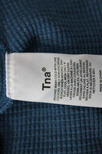 TNA Womens Cropped Mock Neck Long Sleeve Top Blue 60/40 Cotton Poly Size XS