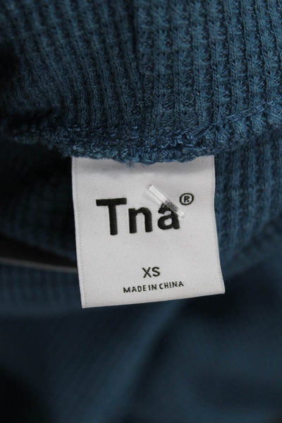 TNA Womens Cropped Mock Neck Long Sleeve Top Blue 60/40 Cotton Poly Size XS