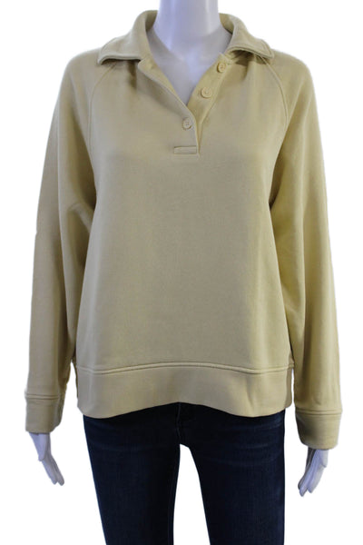 Zara Women Henley Sweatshirt Beige Cotton Long Sleeve Collared Button Size S
