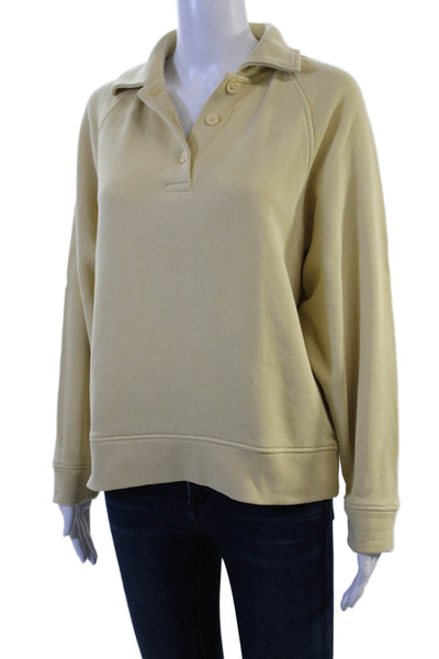 Zara Women Henley Sweatshirt Beige Cotton Long Sleeve Collared Button Size S