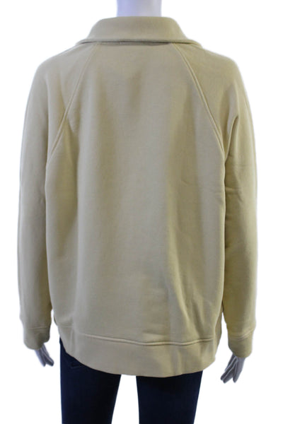 Zara Women Henley Sweatshirt Beige Cotton Long Sleeve Collared Button Size S