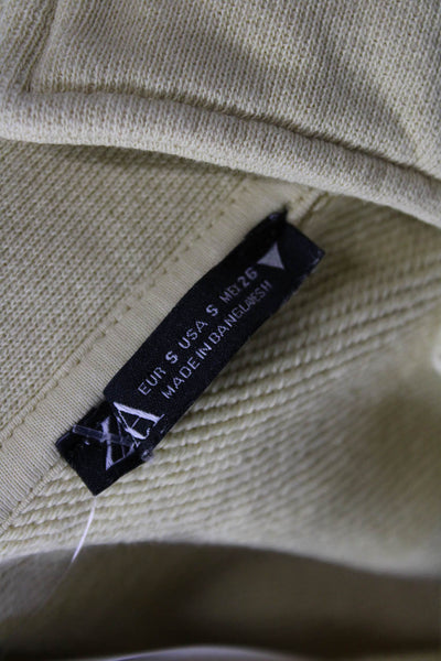 Zara Women Henley Sweatshirt Beige Cotton Long Sleeve Collared Button Size S