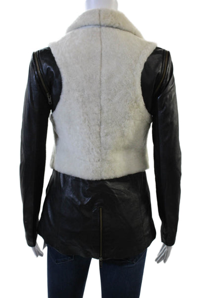 Doma Womens Biker Motorcycle Jacket Black Leather Wool Blend Buckle Size 0