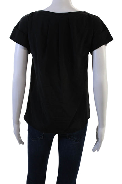 Quail Women Basic Black Silk Blouse Round Neck Short Sleeve Size XS