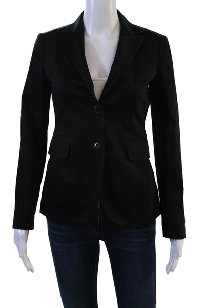 Maloom Unisex Black Collared Button Cotton Spandex Blazer Long Sleeve Size 6