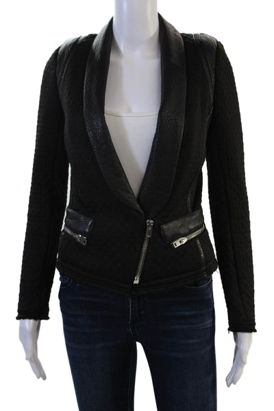 IRO Women Quilted Blazer Black Zip Long Sleeve Size 38