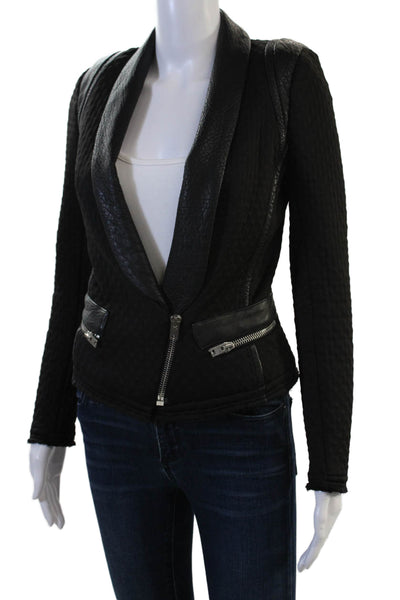 IRO Women Quilted Blazer Black Zip Long Sleeve Size 38
