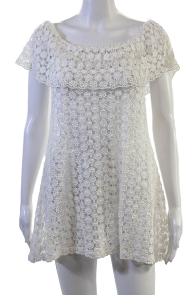 Alessandra N Women White Cotton Floral Tunic Beach Cover Up Size XS