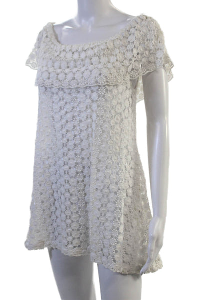Alessandra N Women White Cotton Floral Tunic Beach Cover Up Size XS