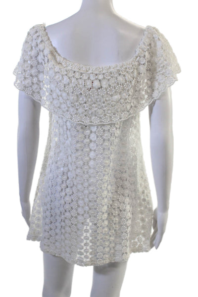 Alessandra N Women White Cotton Floral Tunic Beach Cover Up Size XS
