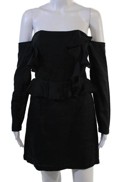 MLM Label Womens Bodycon Mini Dress Black Square Neck Long Sleeve Size S