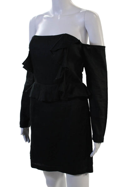 MLM Label Womens Bodycon Mini Dress Black Square Neck Long Sleeve Size S