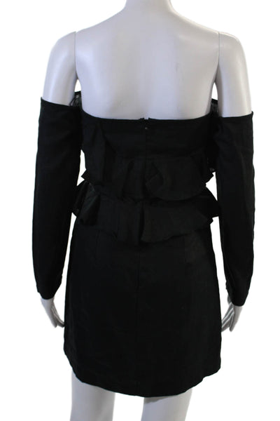 MLM Label Womens Bodycon Mini Dress Black Square Neck Long Sleeve Size S
