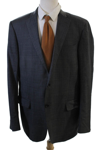 Hart Schaffner Marx Mens Dark Gray Check Suit Jacket Button Size 44