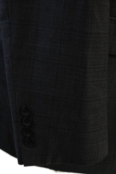 Hart Schaffner Marx Mens Dark Gray Check Suit Jacket Button Size 44