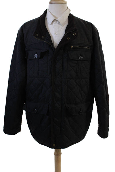 Cole Haan Mens Quilted Black Nylon Button Collared Jacket Size 2XL