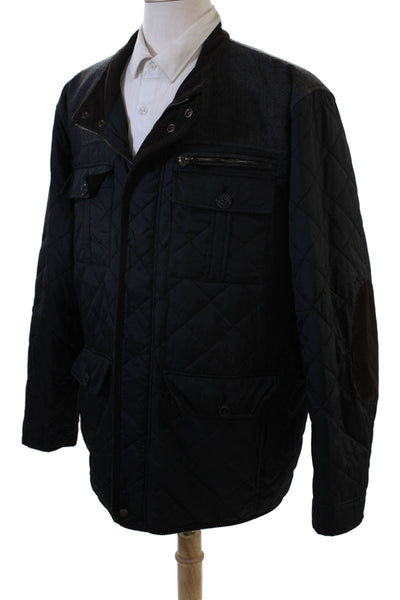 Cole Haan Mens Quilted Black Nylon Button Collared Jacket Size 2XL