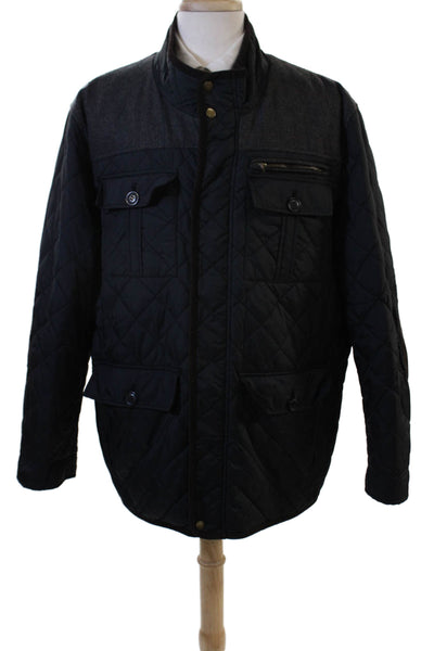 Cole Haan Mens Quilted Black Nylon Button Collared Jacket Size 2XL