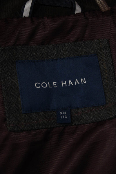 Cole Haan Mens Quilted Black Nylon Button Collared Jacket Size 2XL
