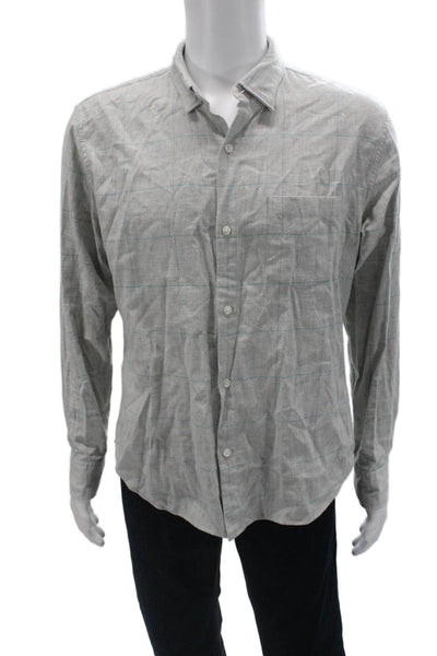 Bonobos Mens Plaid Button Down Slim Fit Shirt Grey Blue Cotton Size Large