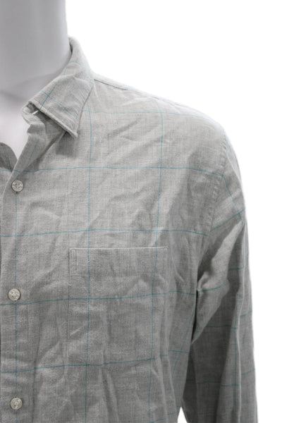 Bonobos Mens Plaid Button Down Slim Fit Shirt Grey Blue Cotton Size Large