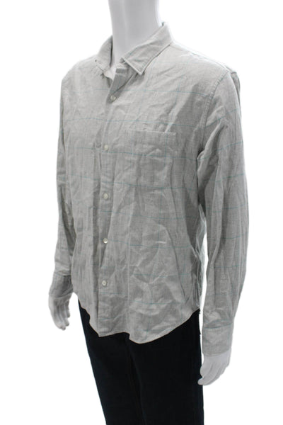 Bonobos Mens Plaid Button Down Slim Fit Shirt Grey Blue Cotton Size Large