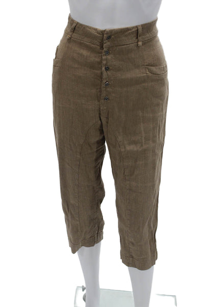 Transit Par Such Unisex Cropped Capri Pants Linen Striped Brown Size 3