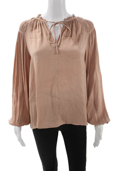 T Tahari Womens Bohemian Beige Tie Neck Long Sleeve Polyester Blouse Size S