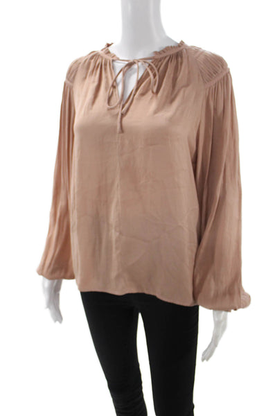 T Tahari Womens Bohemian Beige Tie Neck Long Sleeve Polyester Blouse Size S