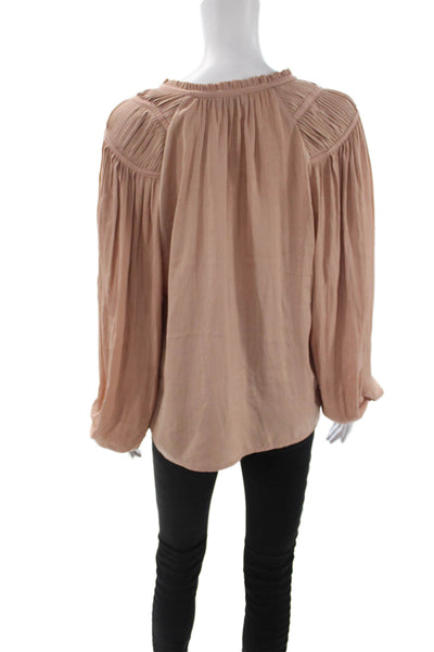 T Tahari Womens Bohemian Beige Tie Neck Long Sleeve Polyester Blouse Size S