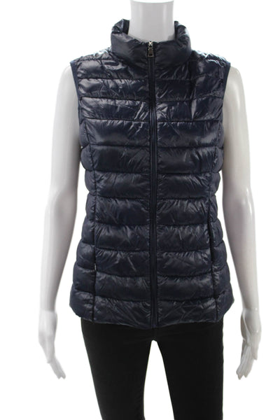 Aqua Womens Puffer Quilted Vest Dark Blue High Neck Zip 100% Nylon Size S
