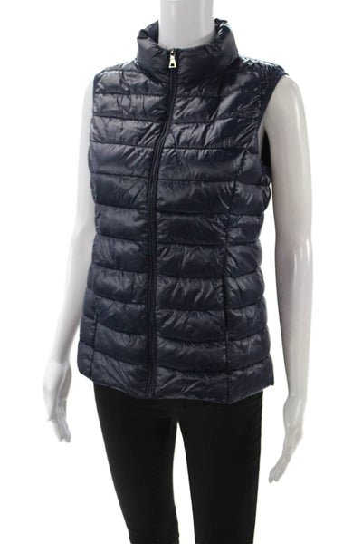 Aqua Womens Puffer Quilted Vest Dark Blue High Neck Zip 100% Nylon Size S