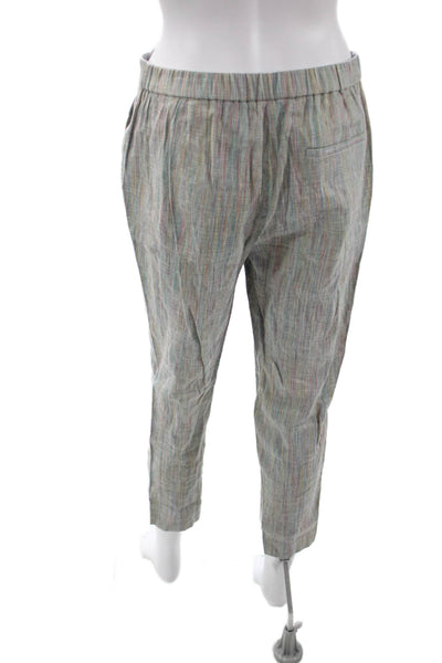 Theory Women Ankle Cropped Striped Gray Linen Blend Pants Size 6
