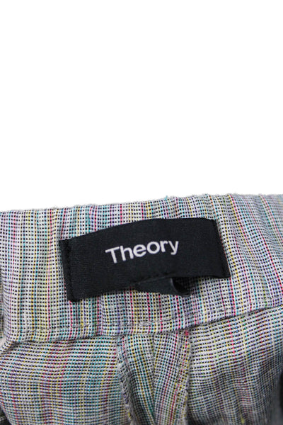 Theory Women Ankle Cropped Striped Gray Linen Blend Pants Size 6