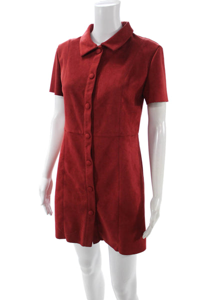 Zara Women Red Collar Short Sleeve Shirt Dress Button Polyester Elastane Size M
