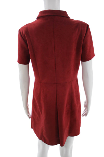 Zara Women Red Collar Short Sleeve Shirt Dress Button Polyester Elastane Size M