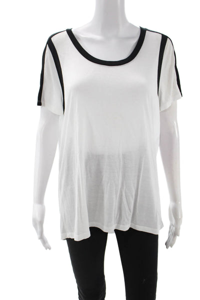 Vince Womens Ringer T-Shirt White Short Sleeve Round Neck Size L