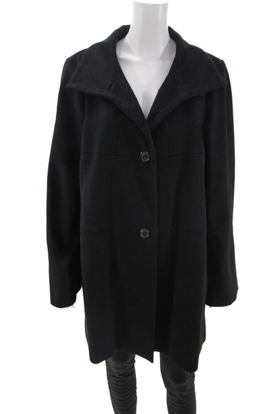 Armani Collezioni Womens Black Collared Overcoat Button Closure Size 12