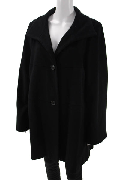 Armani Collezioni Womens Black Collared Overcoat Button Closure Size 12