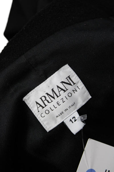 Armani Collezioni Womens Black Collared Overcoat Button Closure Size 12