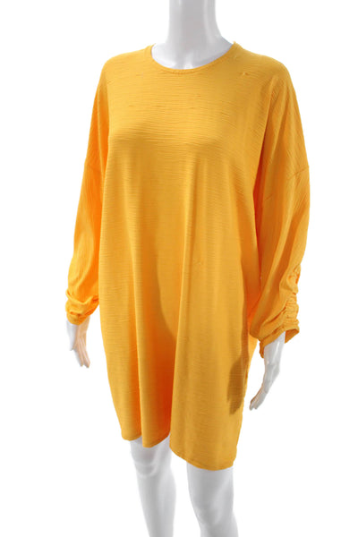 Zara Basic Women Kaftan T-Shirt Dress Yellow Long Sleeve Size S