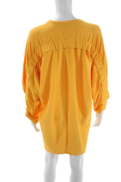 Zara Basic Women Kaftan T-Shirt Dress Yellow Long Sleeve Size S