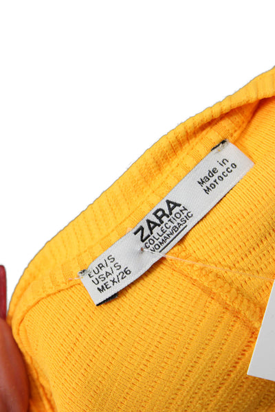 Zara Basic Women Kaftan T-Shirt Dress Yellow Long Sleeve Size S