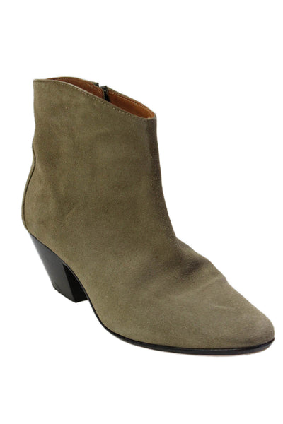 Isabel Marant Womens Suede Zippered High Heeled Ankle Boots Green Size 9