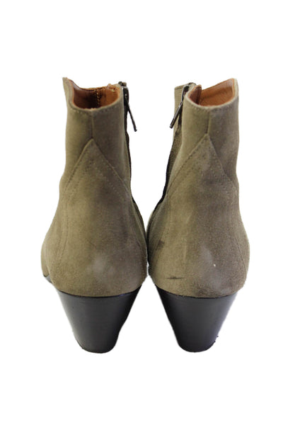 Isabel Marant Womens Suede Zippered High Heeled Ankle Boots Green Size 9
